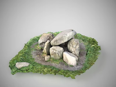 Rustic Wooden And Stone Outdoor Decor With Lush Green Grass And Moss 3d model
