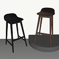 Modern Black And Brown Bar Stools With Light Wall And Gray Platform 3d model