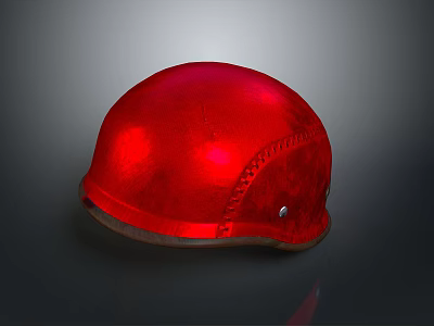 Red Tactical Weapon Helmet Made Of Leather With Stitching And Metal Rivets 3d model