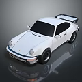 White Classic Sports Car With Streamlined Body Rear Spoiler And Reflective Surface