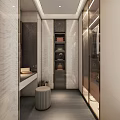 Elegant Modern Walk-in Closet Interior With Glass Doors And Storage Cabinets