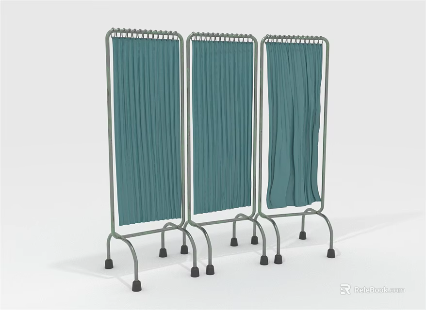 Three Panel Mobile Green Room Dividers With Metal Frame And Rolling Casters 3d model 