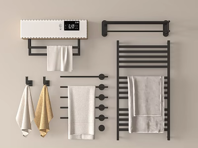 Modern Bathroom Racks With Heated Towel Rail And Storage Shelves 3d model