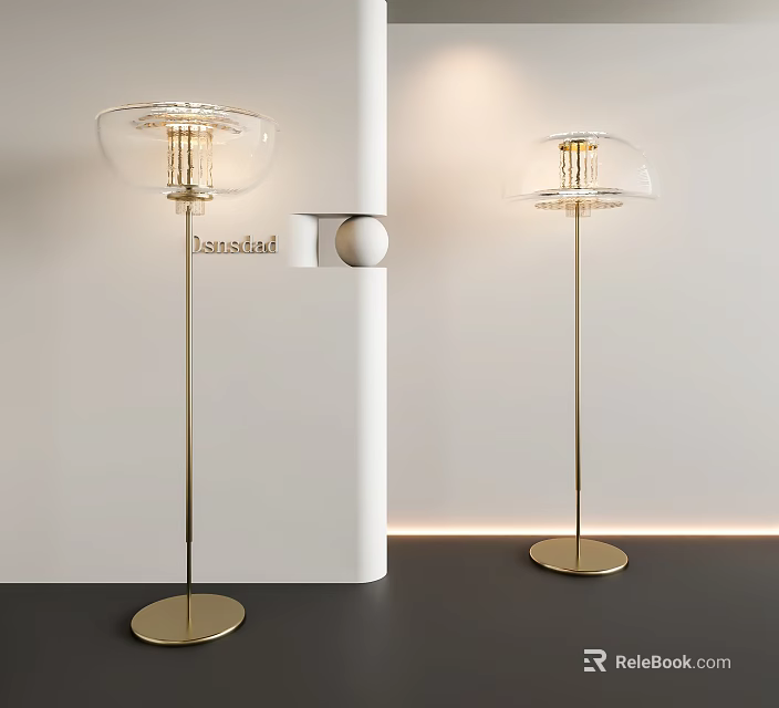 Modern Floor Lamp With Clear Globe Shade And Gold Metal Pole For Living Room Interior 3d model 