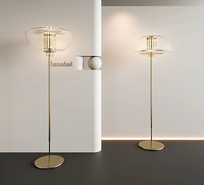 Modern Floor Lamp With Clear Globe Shade And Gold Metal Pole For Living Room Interior 3d model