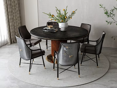 New Chinese Round Dining Table and Chair 3d model