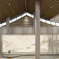 School Cultural Classroom With Wooden Ceiling Calligraphy Works Step Seats And Columns