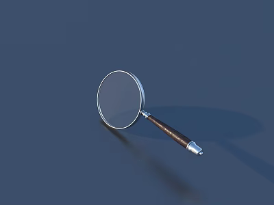 Useful Magnifying Glass With Metal Frame And Wooden Handle On Blue Background 3d model