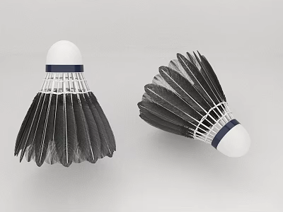 Professional Badminton Shuttlecocks With White Cork Black Feathers And Blue Band 3d model