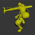 Biological Character With Green Weapon And Yellow Outfit In Dynamic Jumping Pose