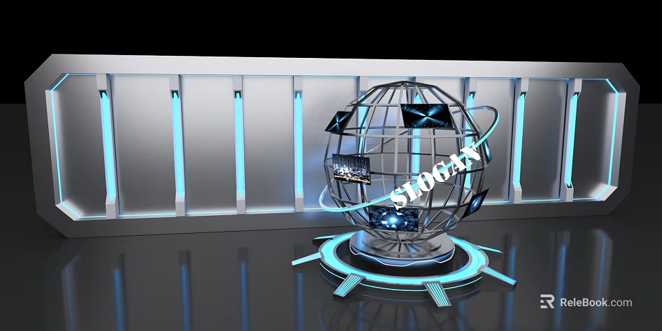 Futuristic Sphere Display Structure With LOGO And Blue Lighting Elements 3d model 