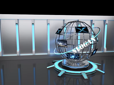 Futuristic Sphere Display Structure With LOGO And Blue Lighting Elements 3d model