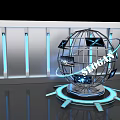 Futuristic Sphere Display Structure With LOGO And Blue Lighting Elements