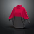 Stylish Red And Gray Turtleneck Poncho With Loose Sleeves And Knit Fabric