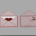 Decorative Ornament Set Featuring Pink Envelopes Red Heart Striped Edges And 25th February Date