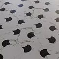 White Marble Floor Tiles With Black Crescent Patterns And Geometric Design