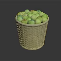Woven Basket Filled With Fresh Green Apples On Dark Surface