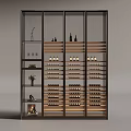 Modern Wine Cabinet With Glass Doors Wooden Shelves Wine Bottles Wine Glasses And Decorative Items