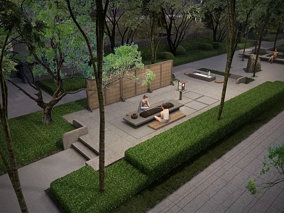 Tranquil Residential Landscape With Lush Trees Green Lawns Benches And Walkways 3d model