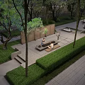 Tranquil Residential Landscape With Lush Trees Green Lawns Benches And Walkways