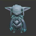 Cute Fantasy Game Movie Character With Large Ears Light Blue Body And Purple Belly