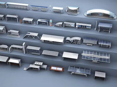 Different Station Models Featuring Various Architectural Designs And Platform Structures 3d model