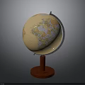 Detailed World Globe With Red Wooden Base And Metal Stand
