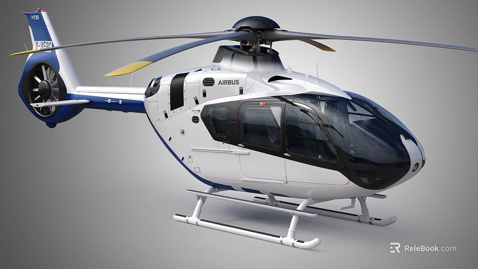 Airbus Modern Helicopter With White And Blue Sleek Design Rotor And Landing Gear 3d model 