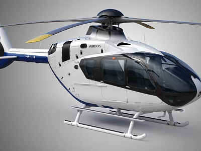 Airbus Modern Helicopter With White And Blue Sleek Design Rotor And Landing Gear 3d model