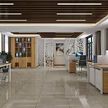 Modern Office Interior Design With Workstations Computers Bookshelves And Bright Lighting 3d model