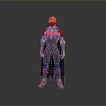 Detailed Modern Superhero Costume With Pink Blue Accents And Cape Standing