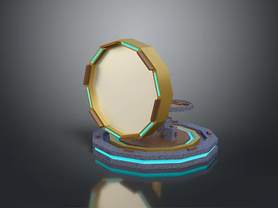 Modern Circular Furniture Stand With Golden Accents And Blue Glowing Edges 3d model
