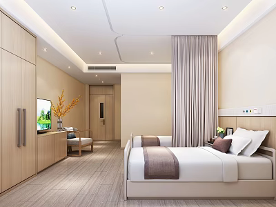 Modern Bedroom Interior Design With Bed Wardrobe TV Curtains And Decorative Lighting 3d model