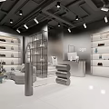 Modern Fashion Store with Glass Facade Interior Clothing Shoes Display Bright Lighting and Staircase