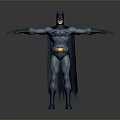 Batman Character in Blue Gray Costume With Yellow Belt Cape and Mask Standing Arms Outstretched