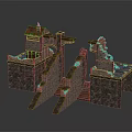 Historical Ruined Stone Brick Fortress Structure With Tower Archway And Textured Walls
