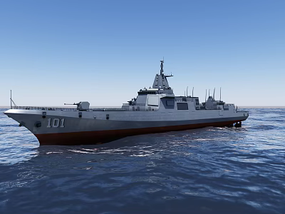 Modern Military Warship Number 101 Sailing On The Vast Sea 3d model