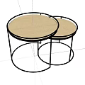 Two Modern Round Side Tables With Metal Frame And Beige Tabletop 3d model