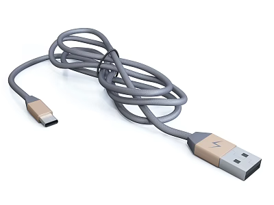 Gray USB A to Type C Data Charging Cable for Mobile Phones 3d model