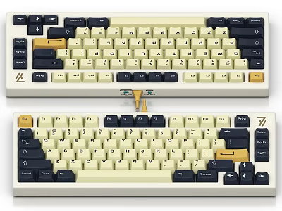 Mechanical Keyboard Design With Beige Black Yellow Keycaps And Internal Structure 3d model