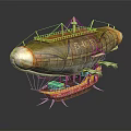Vintage Airship With Weathered Fabric Wooden Platform And Red Yellow Lower Structure