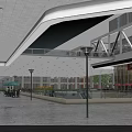 Modern Shopping Mall Lobby Interior With Glass Entrance LED Lighting And Retail Stores