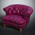 Plum Purple Leather Tufted Armchair With Nailhead Trim And Wooden Legs