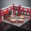 Traditional Chinese Restaurant Interior With Red Lanterns Round Tables And Baoji Chicken Sign