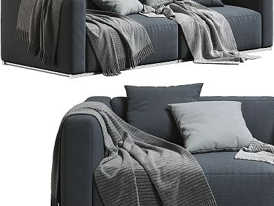Cozy Double Sofa With Gray Blanket And Soft Pillows In Modern Design 3d model