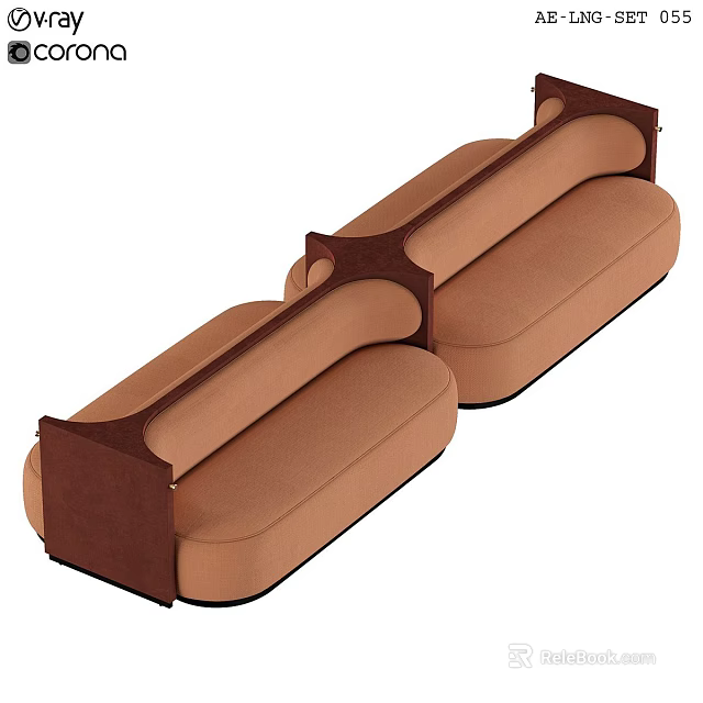 Modern Curved Sectional Sofa With Brown Upholstery And Connected Support Structures 3d model