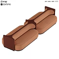 Modern Curved Sectional Sofa With Brown Upholstery And Connected Support Structures 3d model