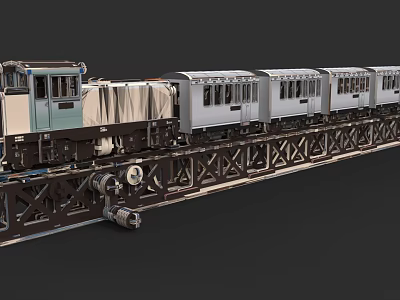 Vintage Steam Train With Multiple Silver Cars On Steel Rail Tracks 3d model