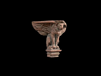 Artistic Handcrafted Winged Lion Sculpture With Intricate Carving And Pedestal Base 3d model