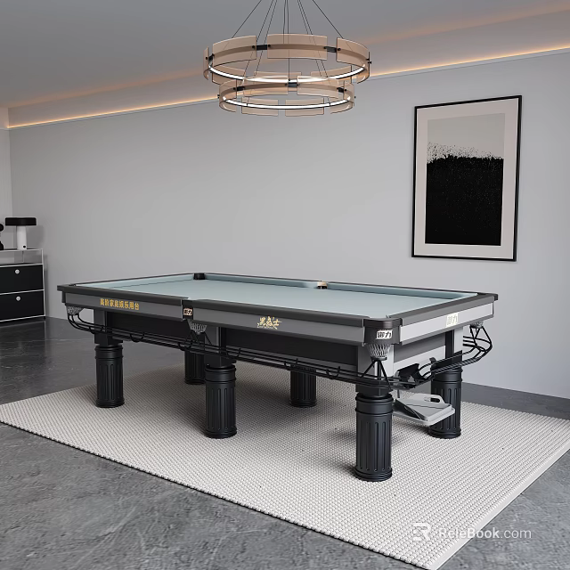 Modern Entertainment Billiard Table With Black Frame Green Felt Surface Sturdy Legs In Contemporary Room 3d model 
